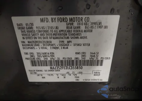 2020 Ford Ecosport S из США, поврежденный, VIN MAJ3S2FE2LC355850